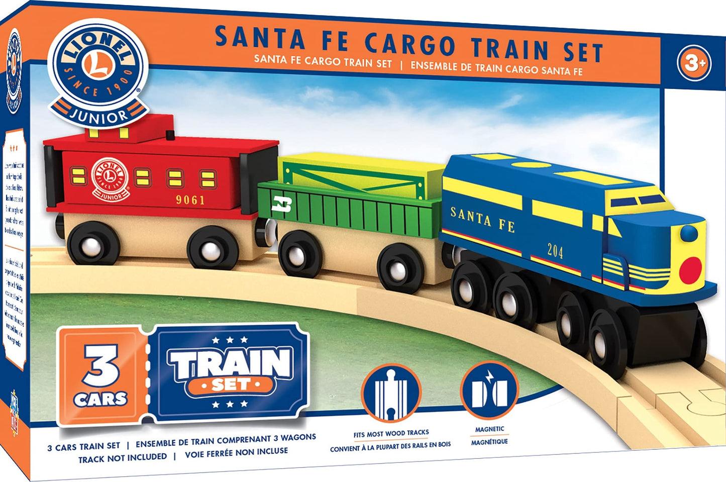 MasterPieces Lionel Santa Fe Cargo Train Set - 3-Piece Wood Train Set (Officially Licensed)
