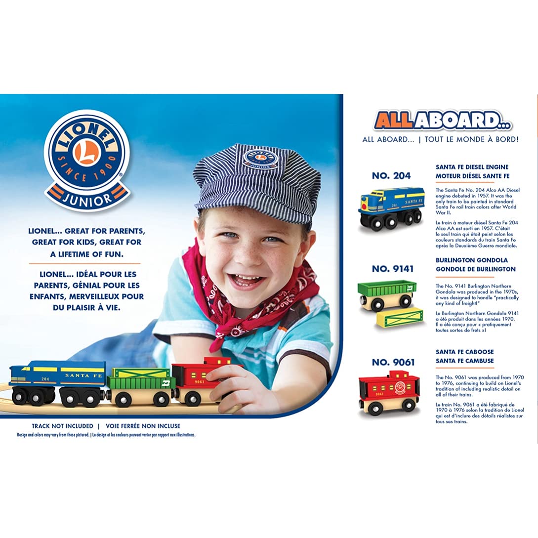 MasterPieces Lionel Santa Fe Cargo Train Set - 3-Piece Wood Train Set (Officially Licensed)
