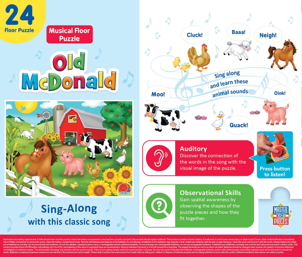 MasterPieces 24-Piece Old McDonald Sing-Along Sound Floor Puzzle – 18x24