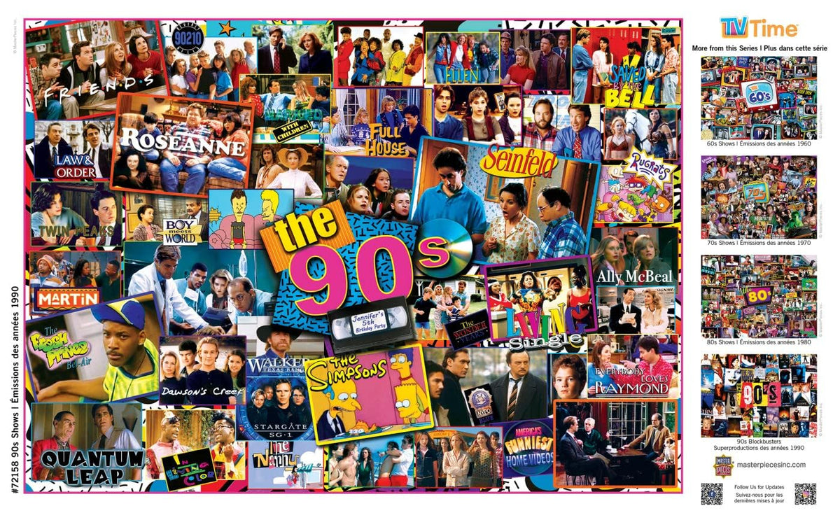 MasterPieces 1000-Piece Puzzle: 90s TV Shows Collage – Non-Glare Finish, Fun for Adults & Family
