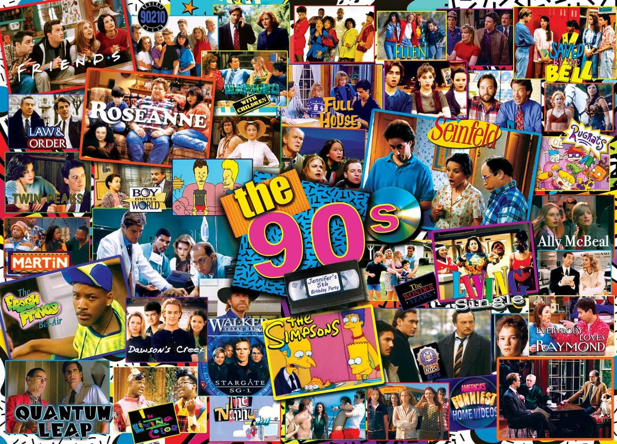 MasterPieces 1000-Piece Puzzle: 90s TV Shows Collage – Non-Glare Finish, Fun for Adults & Family