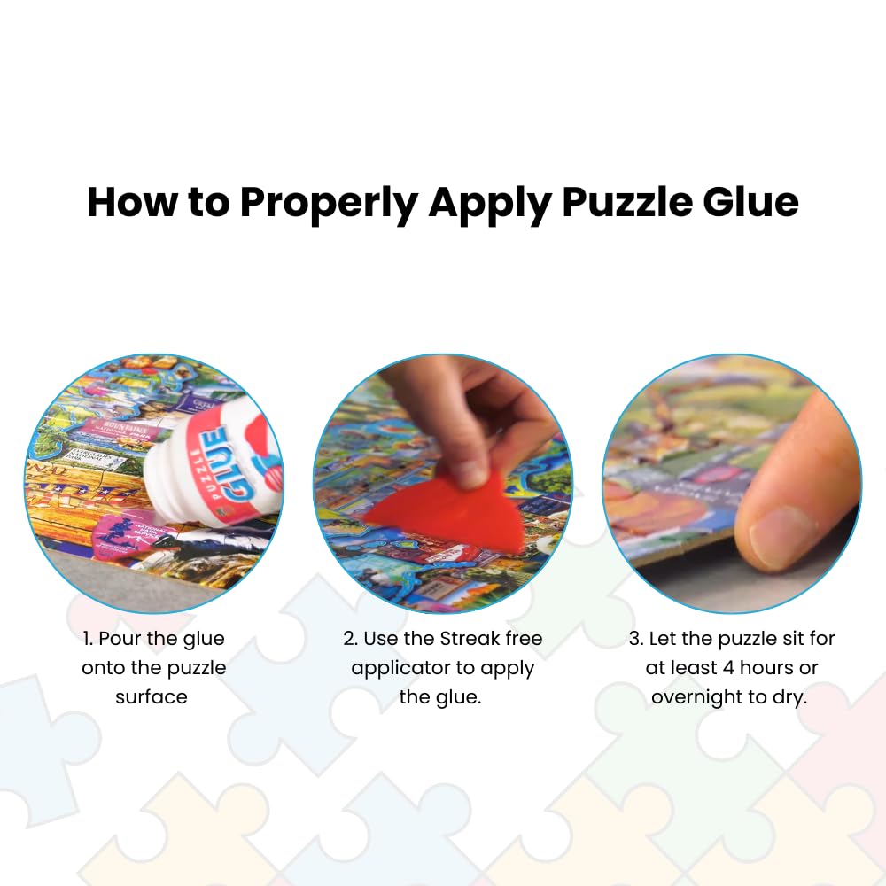 MasterPieces Puzzle Glue with Wide Plastic Spreader – Quick-Dry, Clear Finish, 2-Pack, 5 oz Each