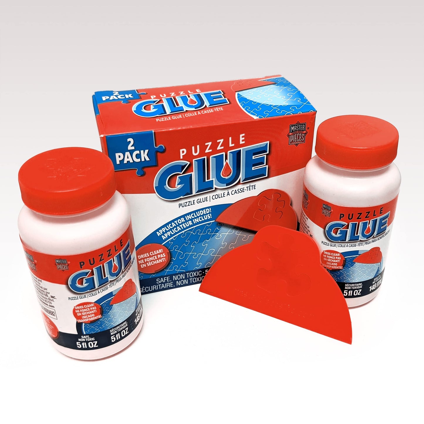 MasterPieces Puzzle Glue with Wide Plastic Spreader – Quick-Dry, Clear Finish, 2-Pack, 5 oz Each