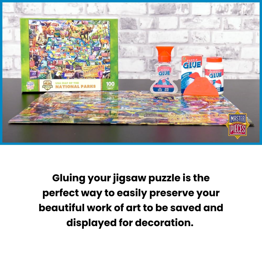 MasterPieces Puzzle Glue with Wide Plastic Spreader – Quick-Dry, Clear Finish, 2-Pack, 5 oz Each