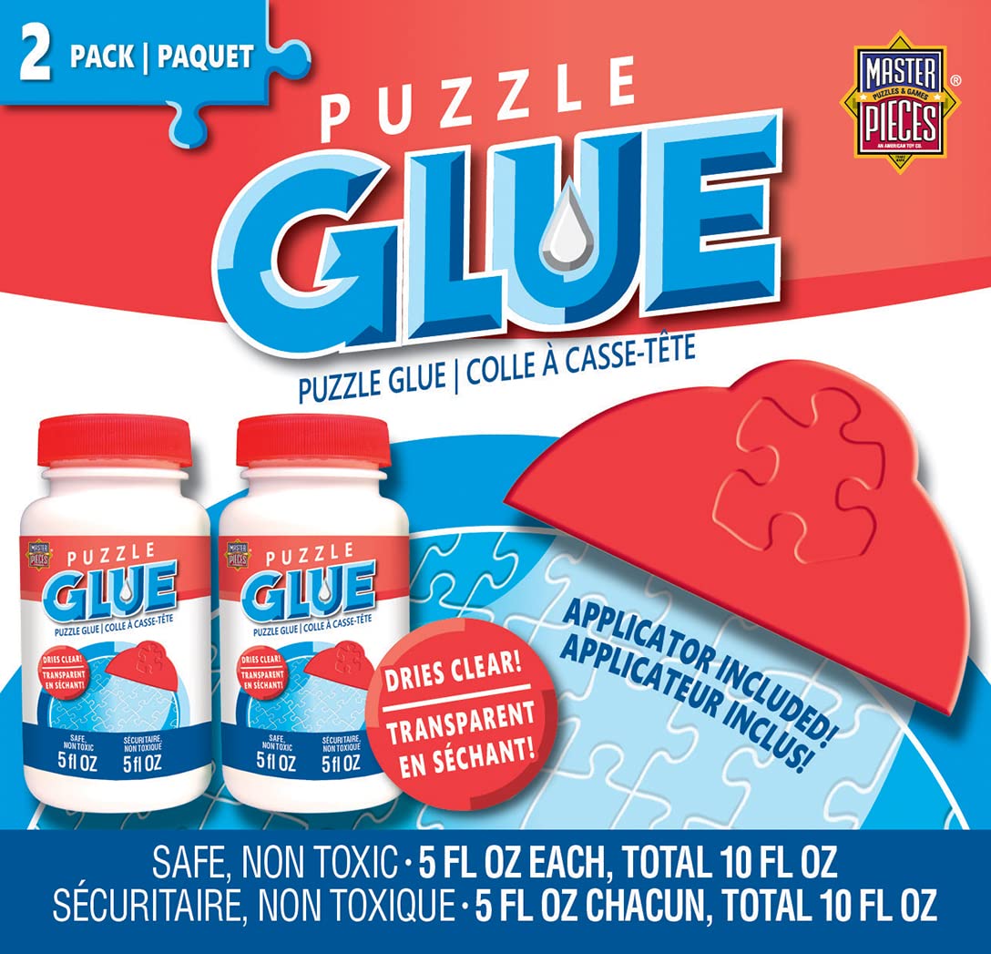 MasterPieces Puzzle Glue with Wide Plastic Spreader – Quick-Dry, Clear Finish, 2-Pack, 5 oz Each