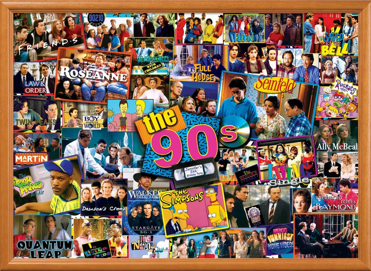 MasterPieces 1000-Piece Puzzle: 90s TV Shows Collage – Non-Glare Finish, Fun for Adults & Family