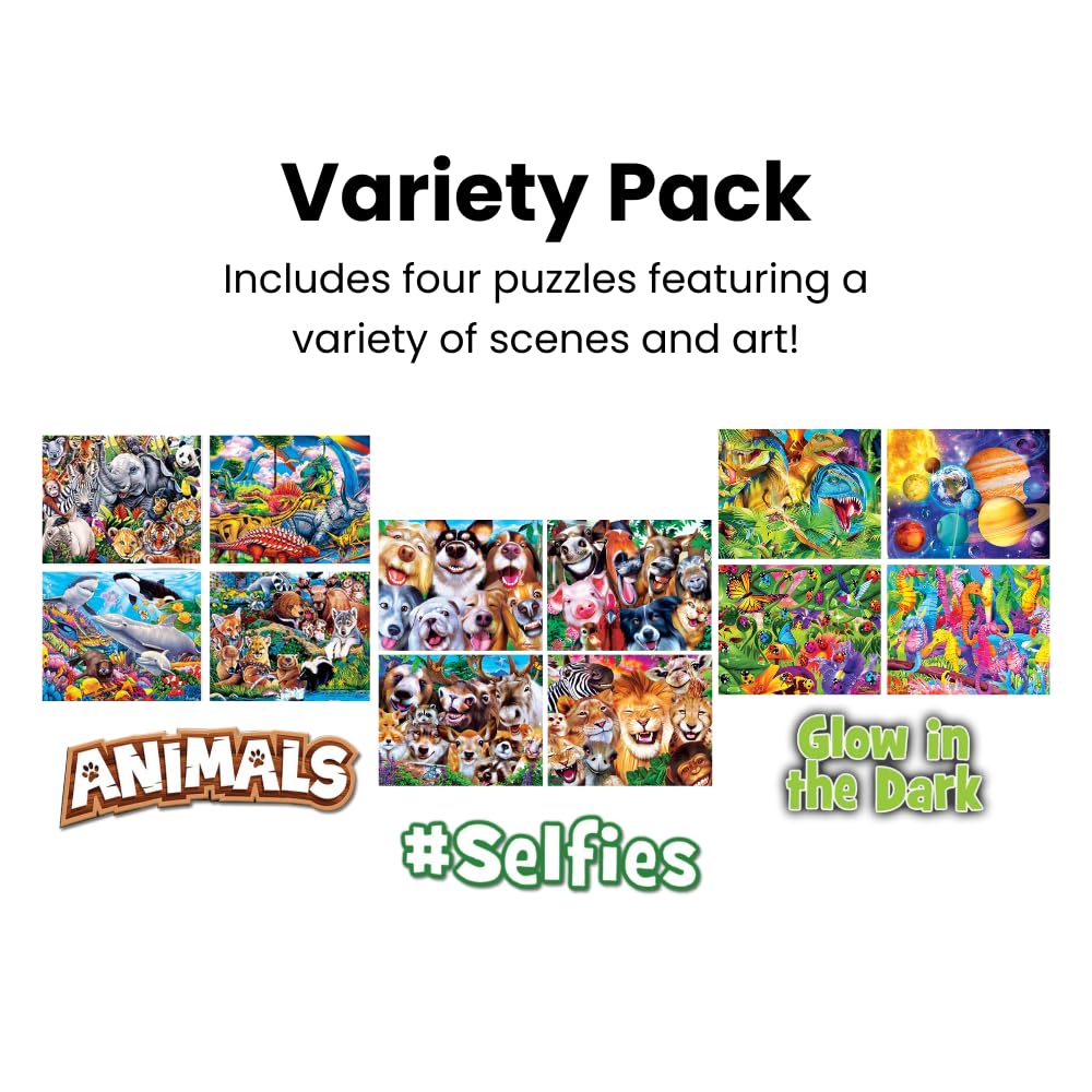 MasterPieces Jigsaw Puzzle Set 4-Pack – 100-Piece Puzzles, Purple Glow in the Dark Collection, for Kids 6+