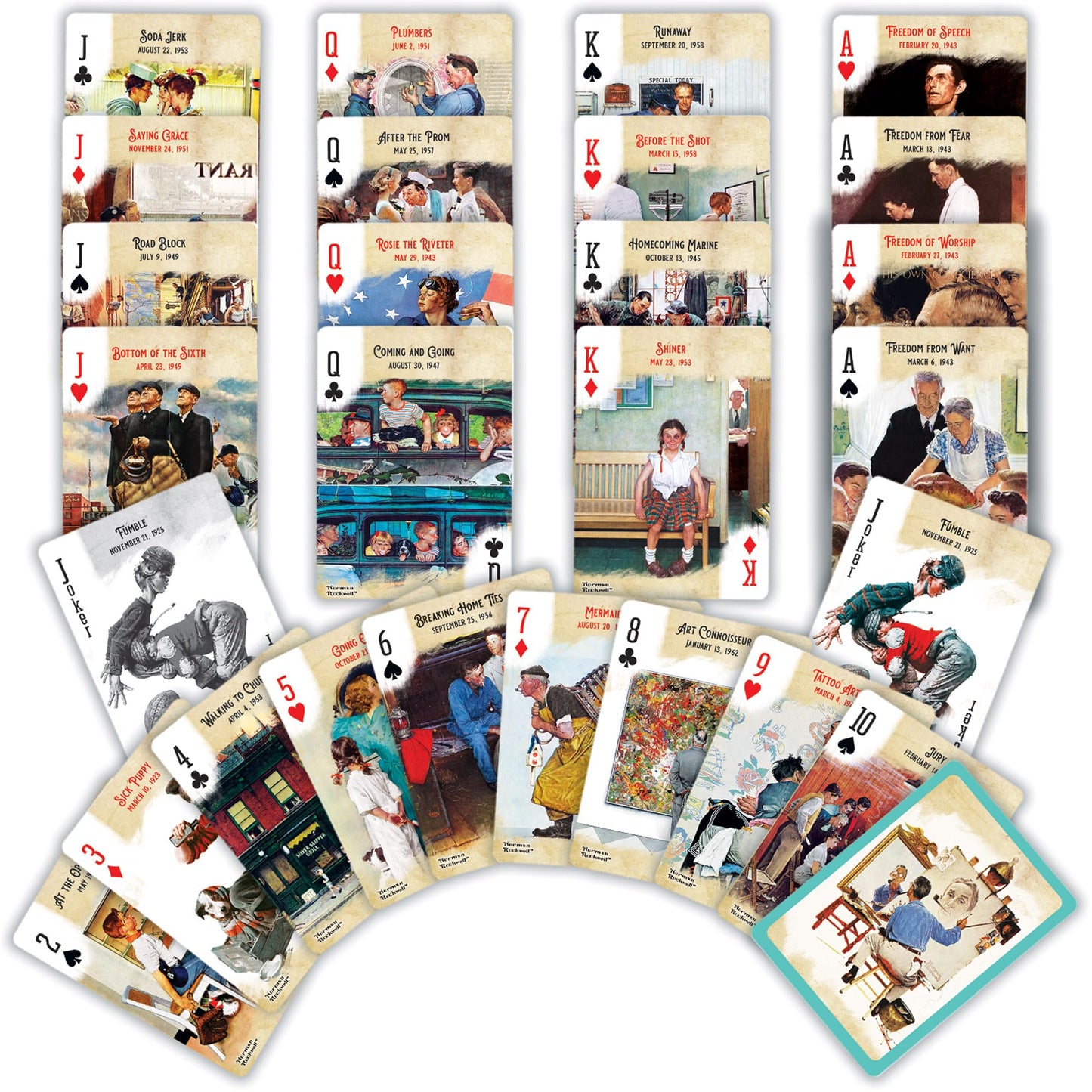 MasterPieces Saturday Evening Post Norman Rockwell Playing Cards – 54-Card Deck for Adults