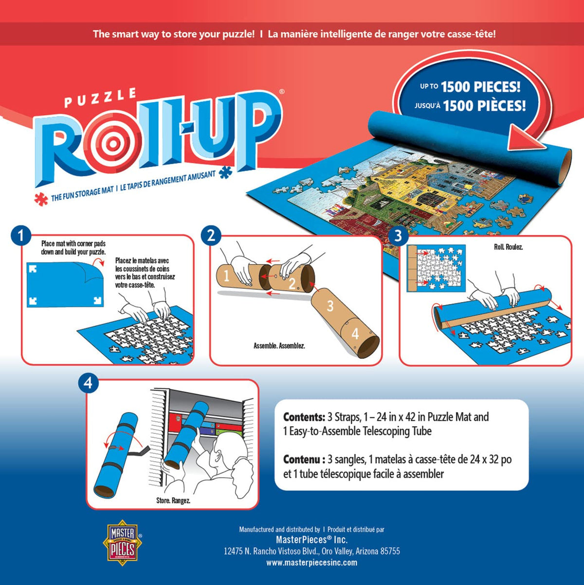 MasterPieces Roll & Stow Puzzle Mat & Stow Box — 42 x 24 Inches, Fits 1,500-Piece Puzzles