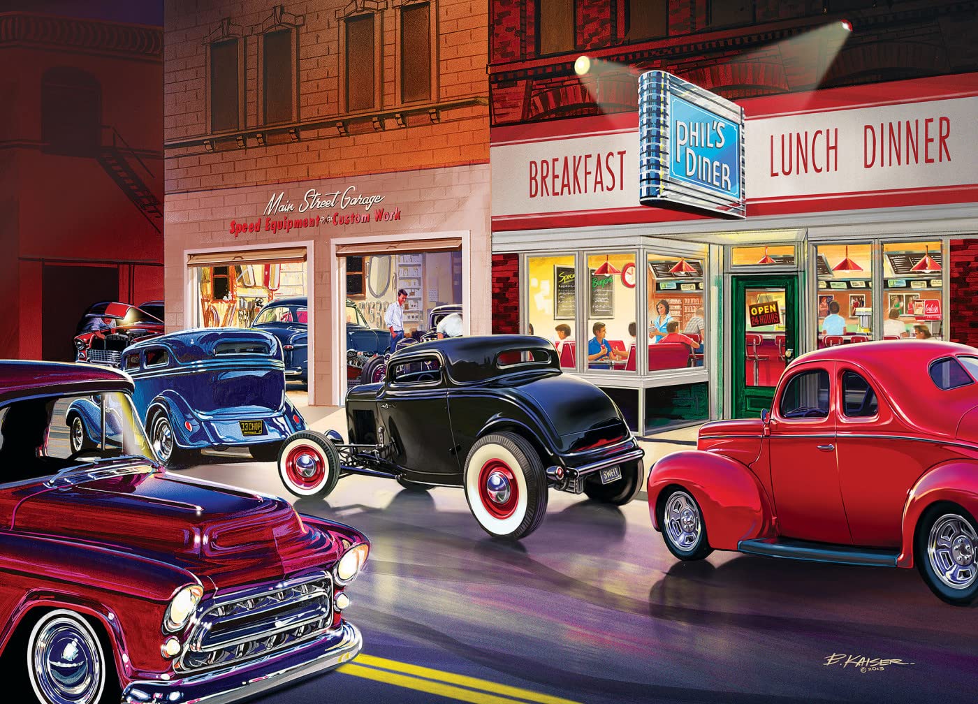 MasterPieces Route 66 Phil’s Diner 1000-Piece Jigsaw Puzzle – Vintage Cars, Family Fun, 19.25 x 26.75 inches