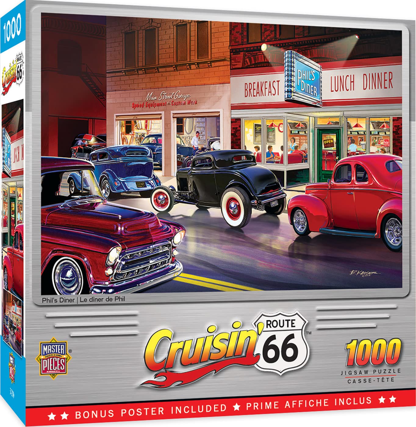 MasterPieces Route 66 Phil’s Diner 1000-Piece Jigsaw Puzzle – Vintage Cars, Family Fun, 19.25 x 26.75 inches
