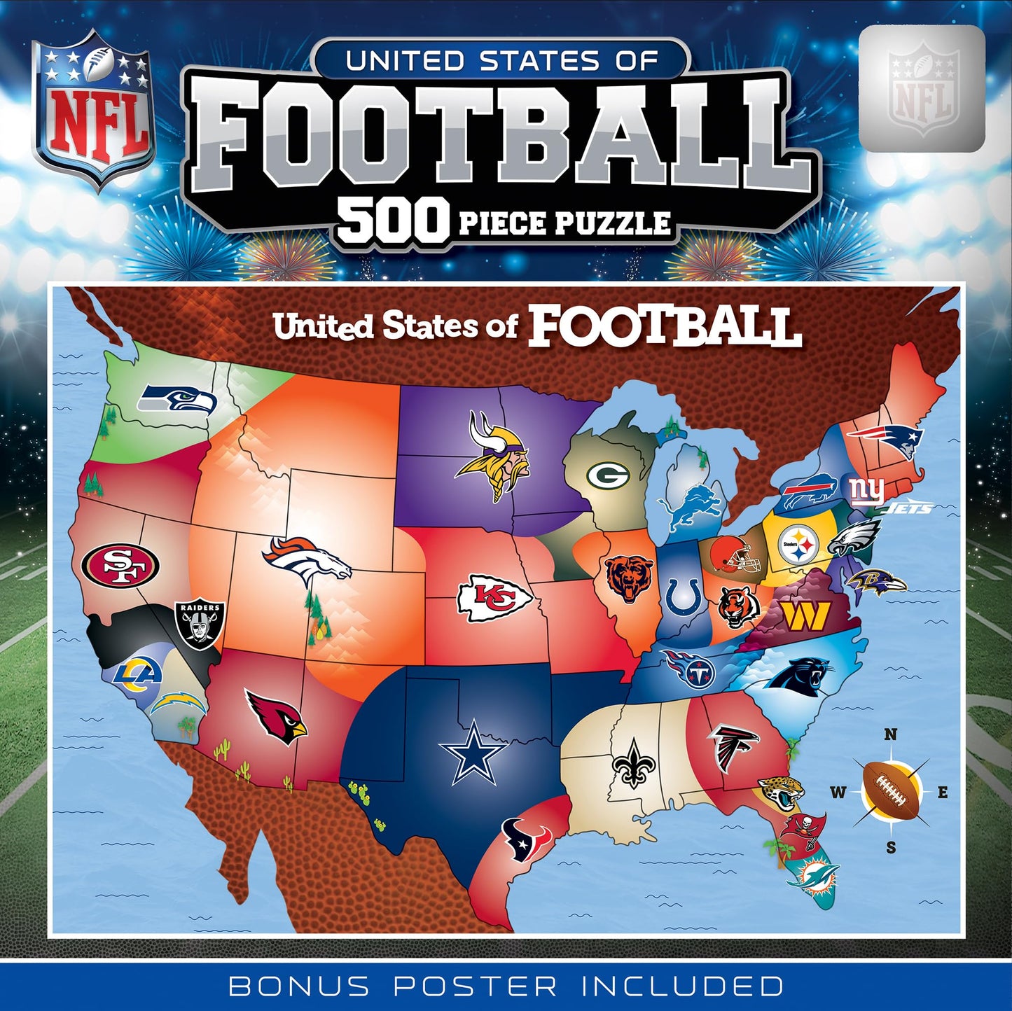 MasterPieces Sports Puzzle – All Teams NFL Map 500-Piece Jigsaw (24x18)