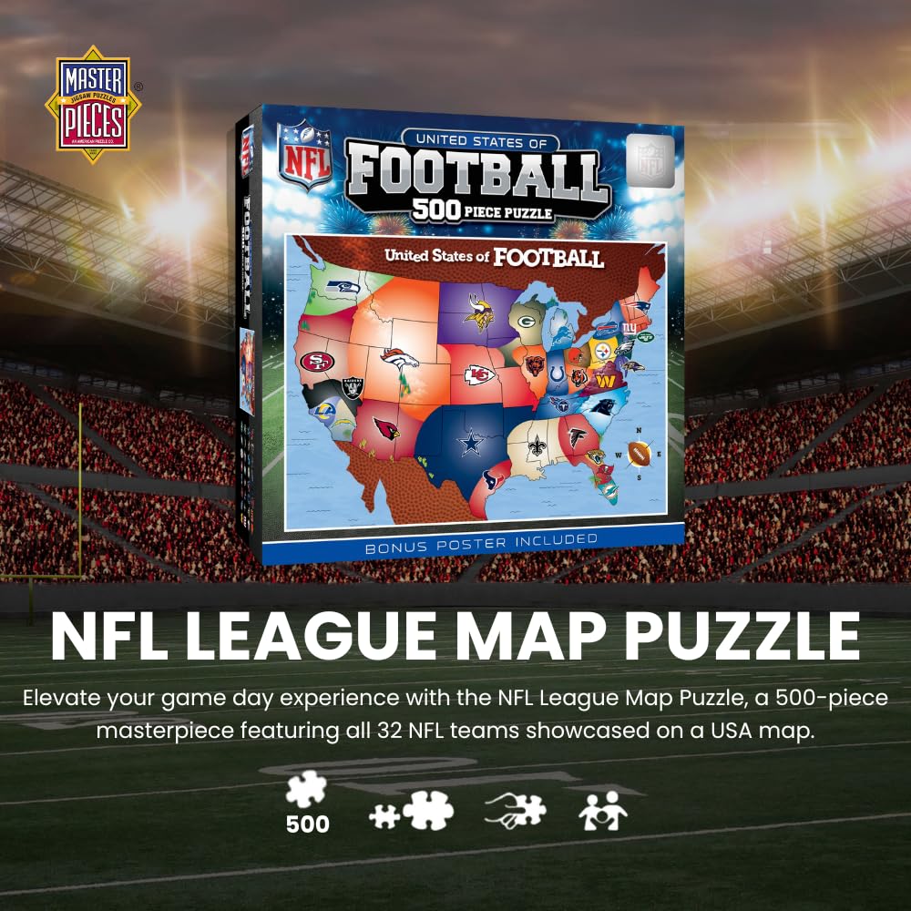 MasterPieces Sports Puzzle – All Teams NFL Map 500-Piece Jigsaw (24x18)