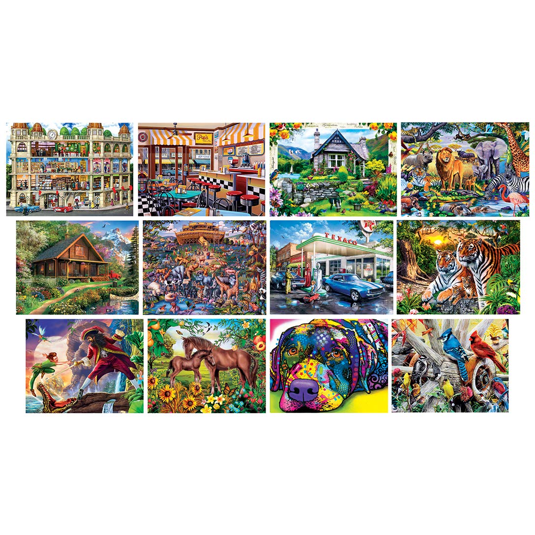 MasterPieces 12-Pack Jigsaw Puzzles Bundle — 500, 300 & 100 Piece Sets