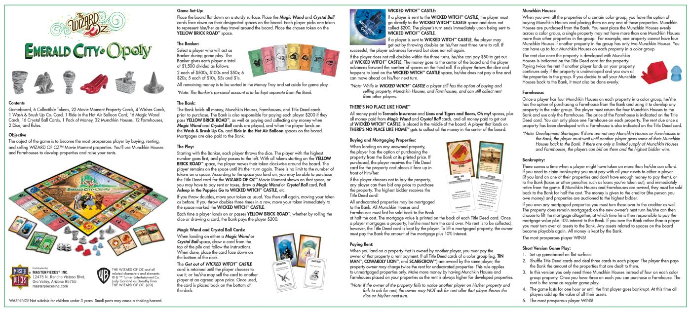 MasterPieces Wizard of Oz Emerald City Opoly – Officially Licensed Family Board Game
