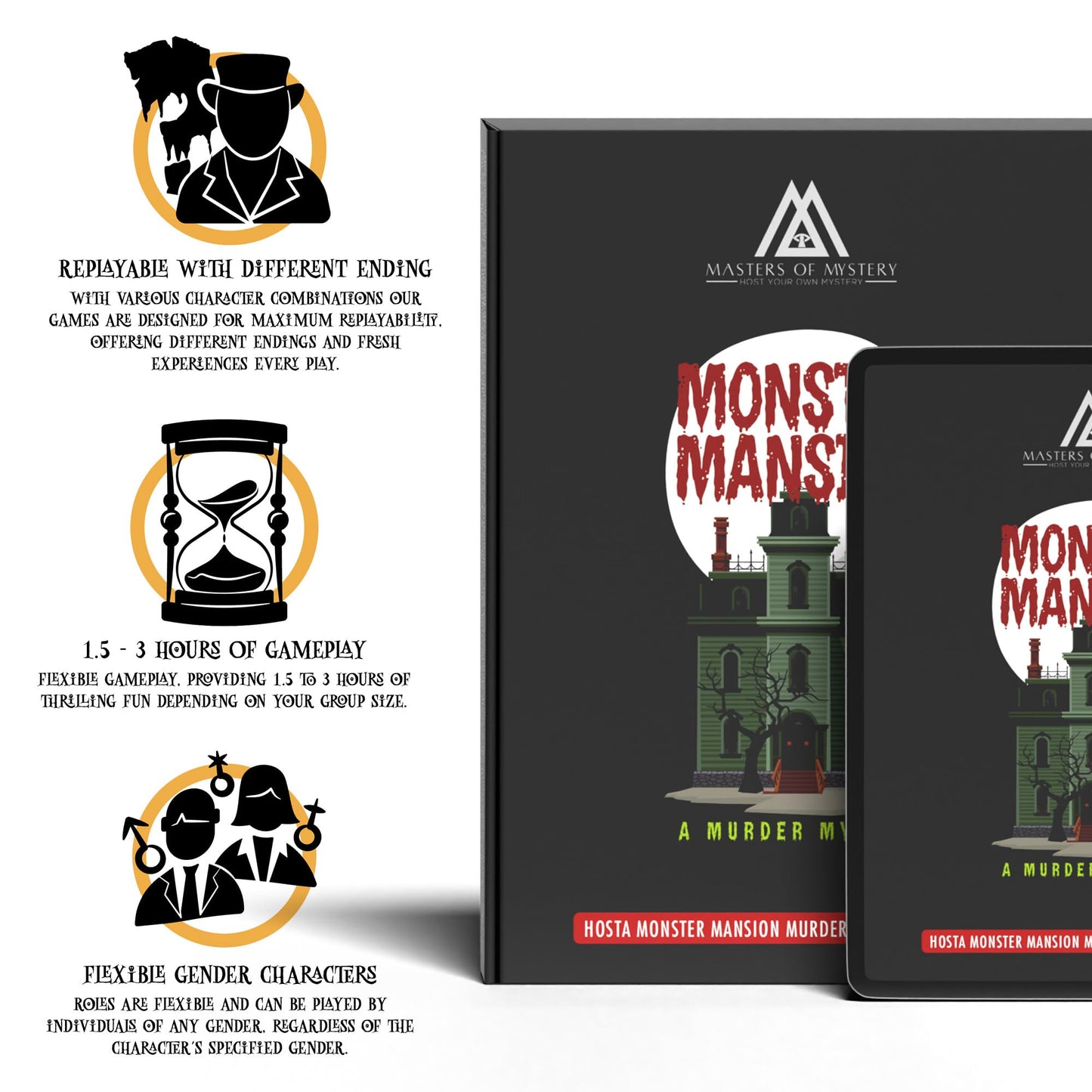 Masters of Mystery Monster Mansion Murder Mystery Dinner Party Game – Spooky Haunted Whodunnit for Adults (4–20 Players)