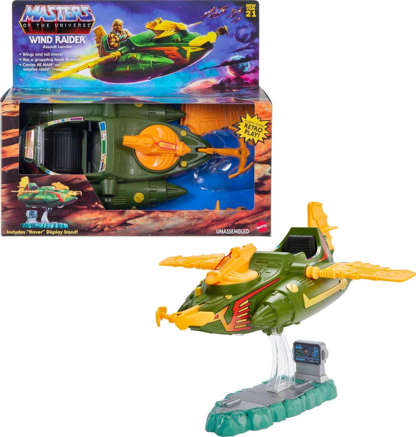 Masters of the Universe Origins Wind Raider Vehicle – Tow Hook, Retractable Cable & Hover Stand