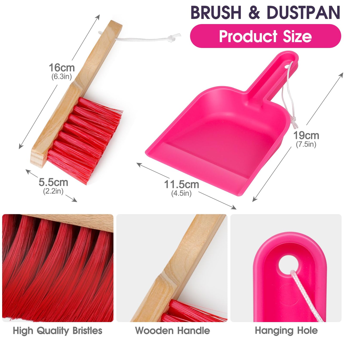 Masthome 8-Piece Kids Cleaning Set | Wooden Pretend Play Toys for Toddlers