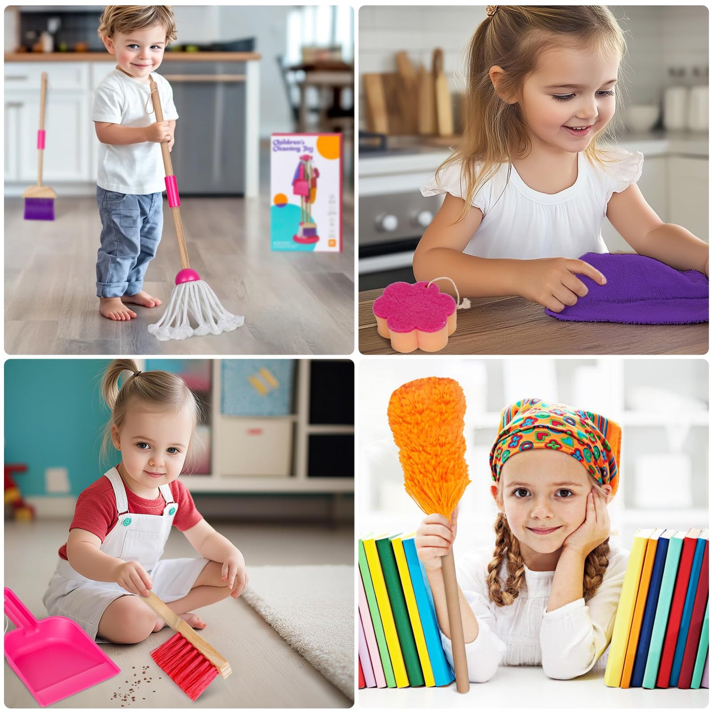 Masthome 8-Piece Kids Cleaning Set | Wooden Pretend Play Toys for Toddlers