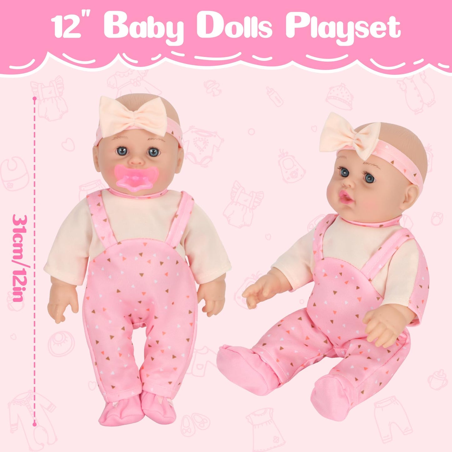 Mastom 12'' Baby Doll Playset with 4 Outfits & Backpack – Realistic Doll for Toddlers 3+