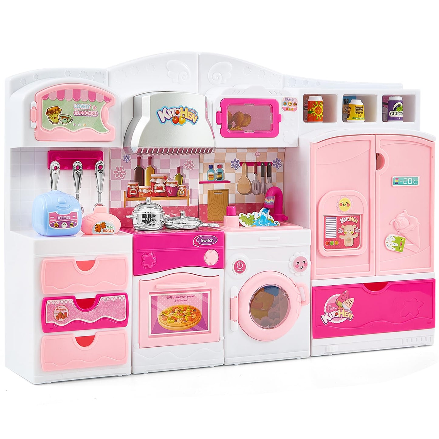 Mastom Kids Kitchen Playset with Lights & Sounds – Pink Pretend Kitchen for 3–8 Year Old Girls, Doll House Compatible