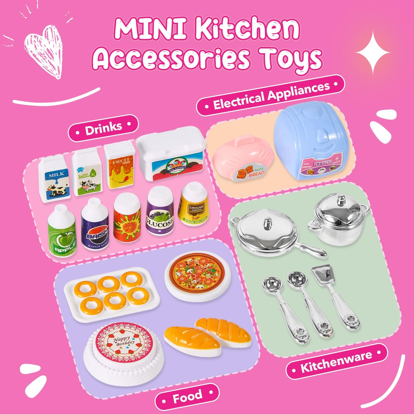 Mastom Kids Kitchen Playset with Lights & Sounds – Pink Pretend Kitchen for 3–8 Year Old Girls, Doll House Compatible