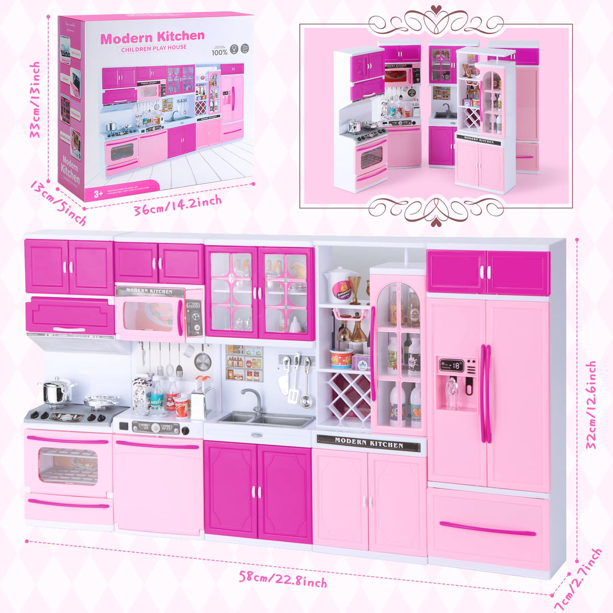 Mastom Kitchen Playset for Girls – 56-Piece Doll Kitchen Toys with Realistic Lights & Sounds
