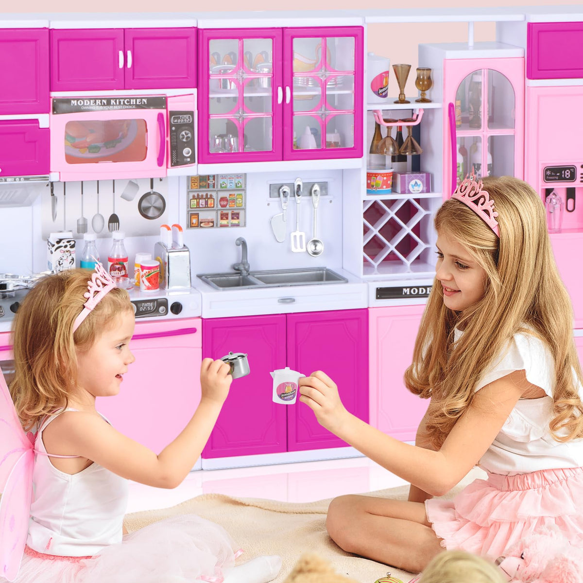 Mastom Kitchen Playset for Girls – 56-Piece Doll Kitchen Toys with Realistic Lights & Sounds