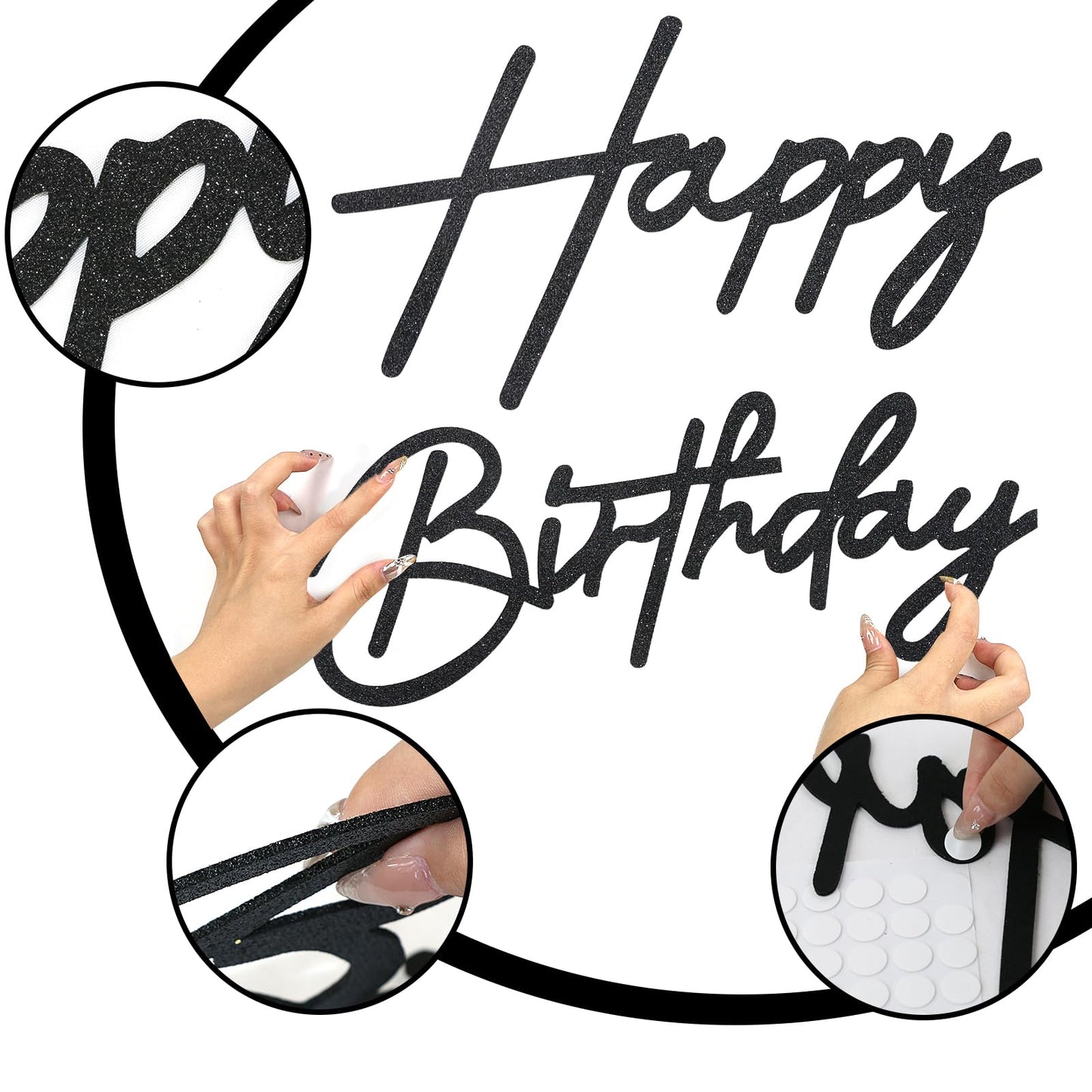 MASTRON Glitter Black Happy Birthday Sign for Backdrops – Felt Arch Letters