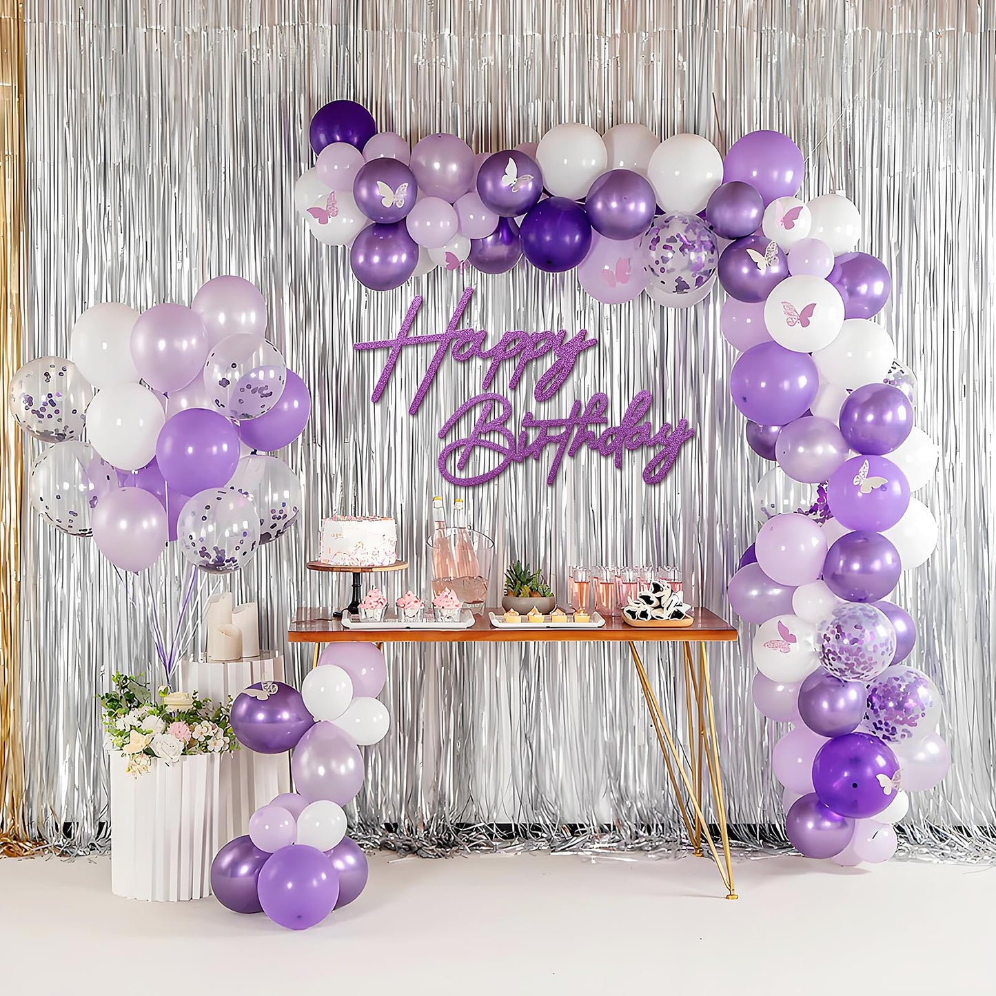 MASTRON Happy Birthday Sign for Backdrop - Glitter Purple Felt Letters for Balloon Arch Decor