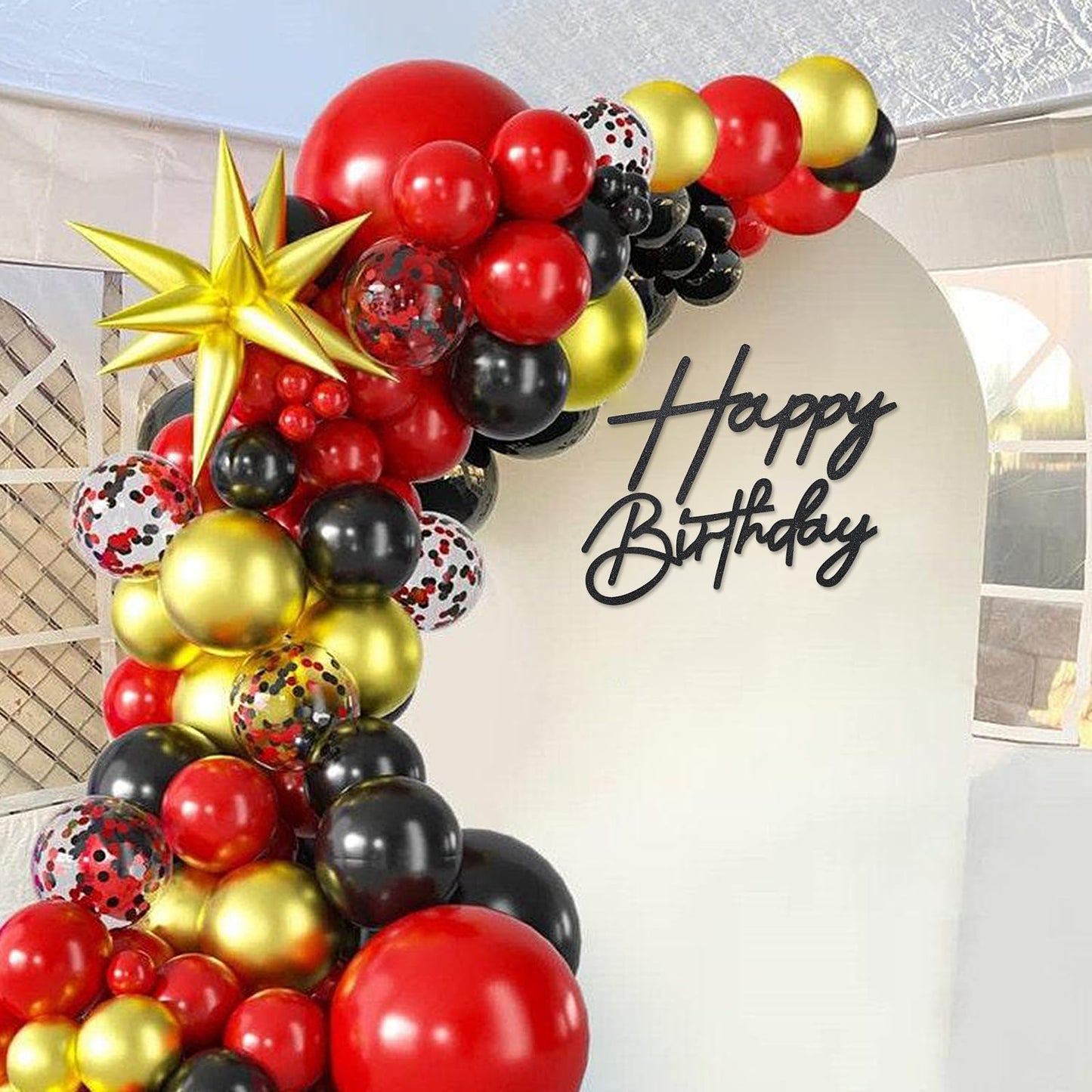 MASTRON Glitter Black Happy Birthday Sign for Backdrops – Felt Arch Letters