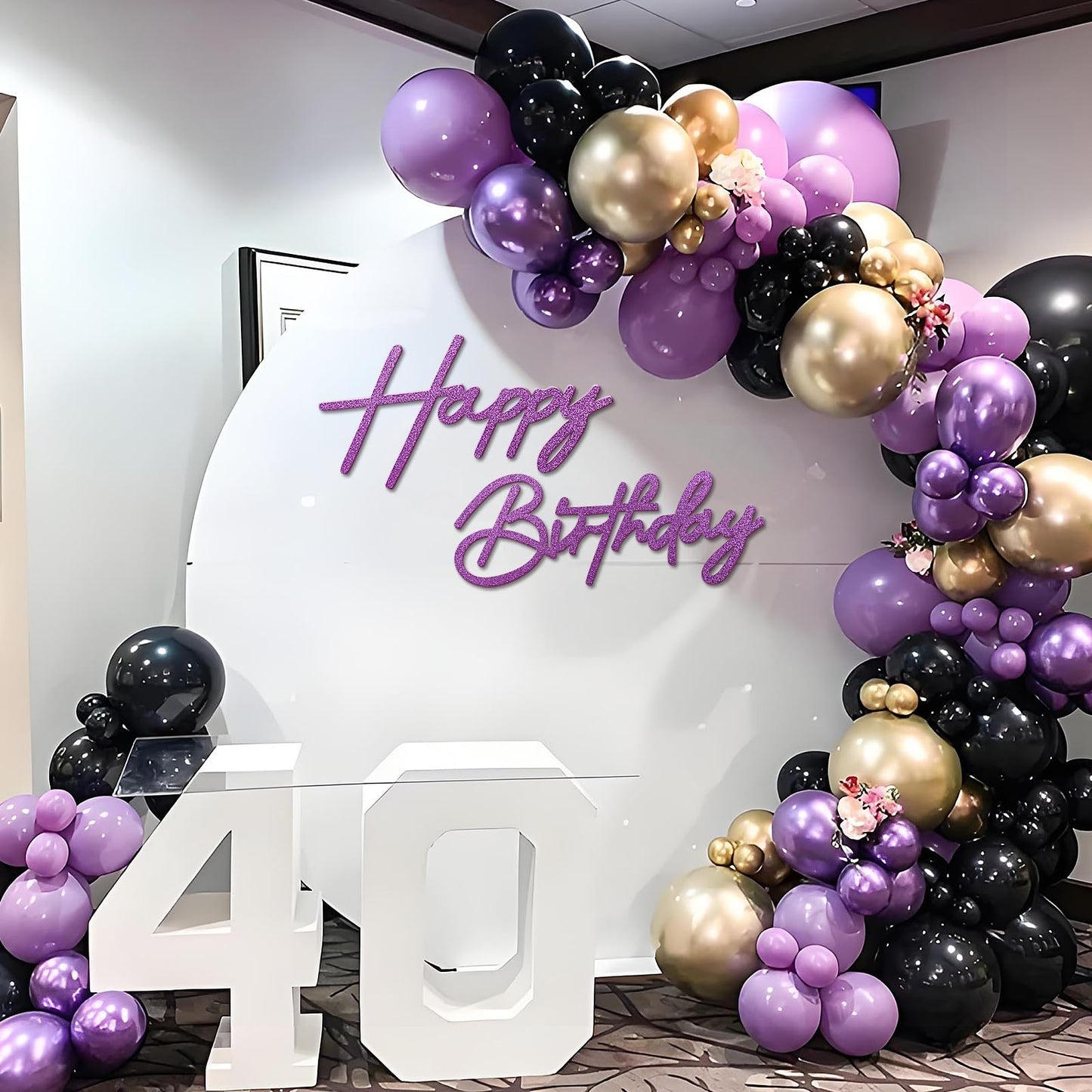 MASTRON Happy Birthday Sign for Backdrop - Glitter Purple Felt Letters for Balloon Arch Decor