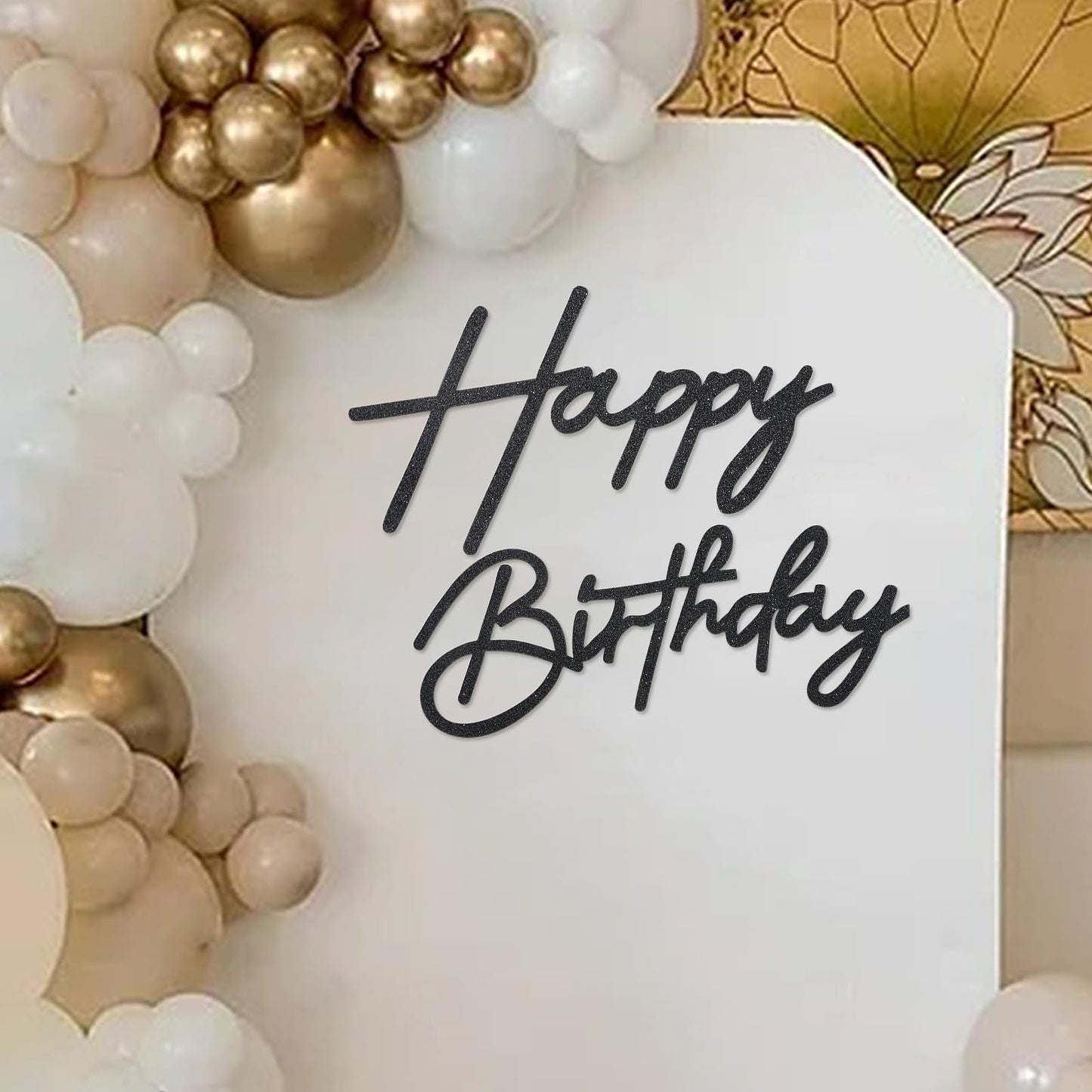 MASTRON Glitter Black Happy Birthday Sign for Backdrops – Felt Arch Letters