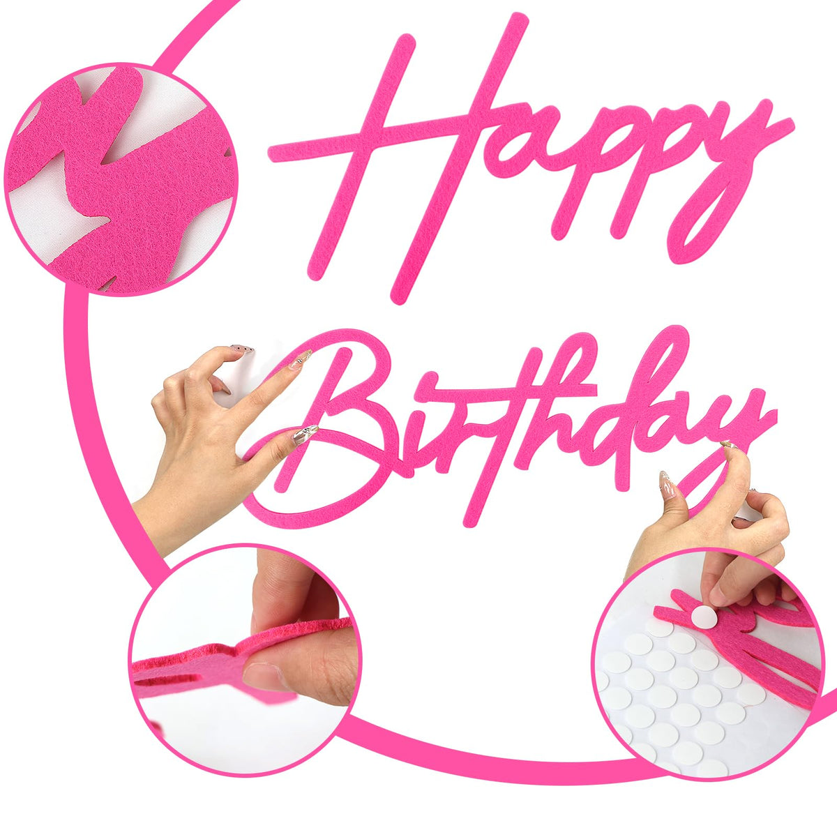MASTRON Happy Birthday Sign for Backdrop – Hot Pink Felt Letters for Party Decor