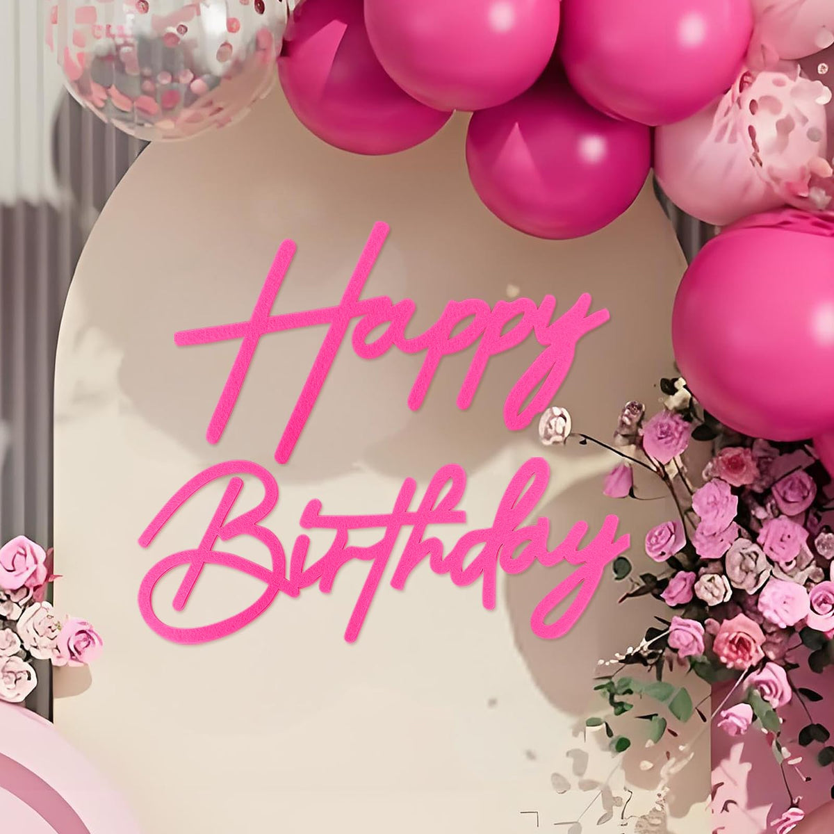 MASTRON Happy Birthday Sign for Backdrop – Hot Pink Felt Letters for Party Decor