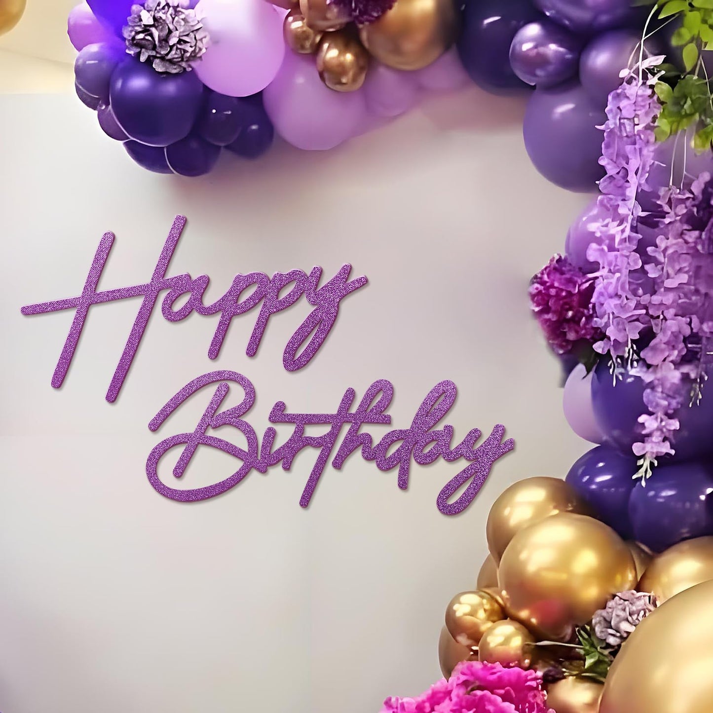 MASTRON Happy Birthday Sign for Backdrop - Glitter Purple Felt Letters for Balloon Arch Decor