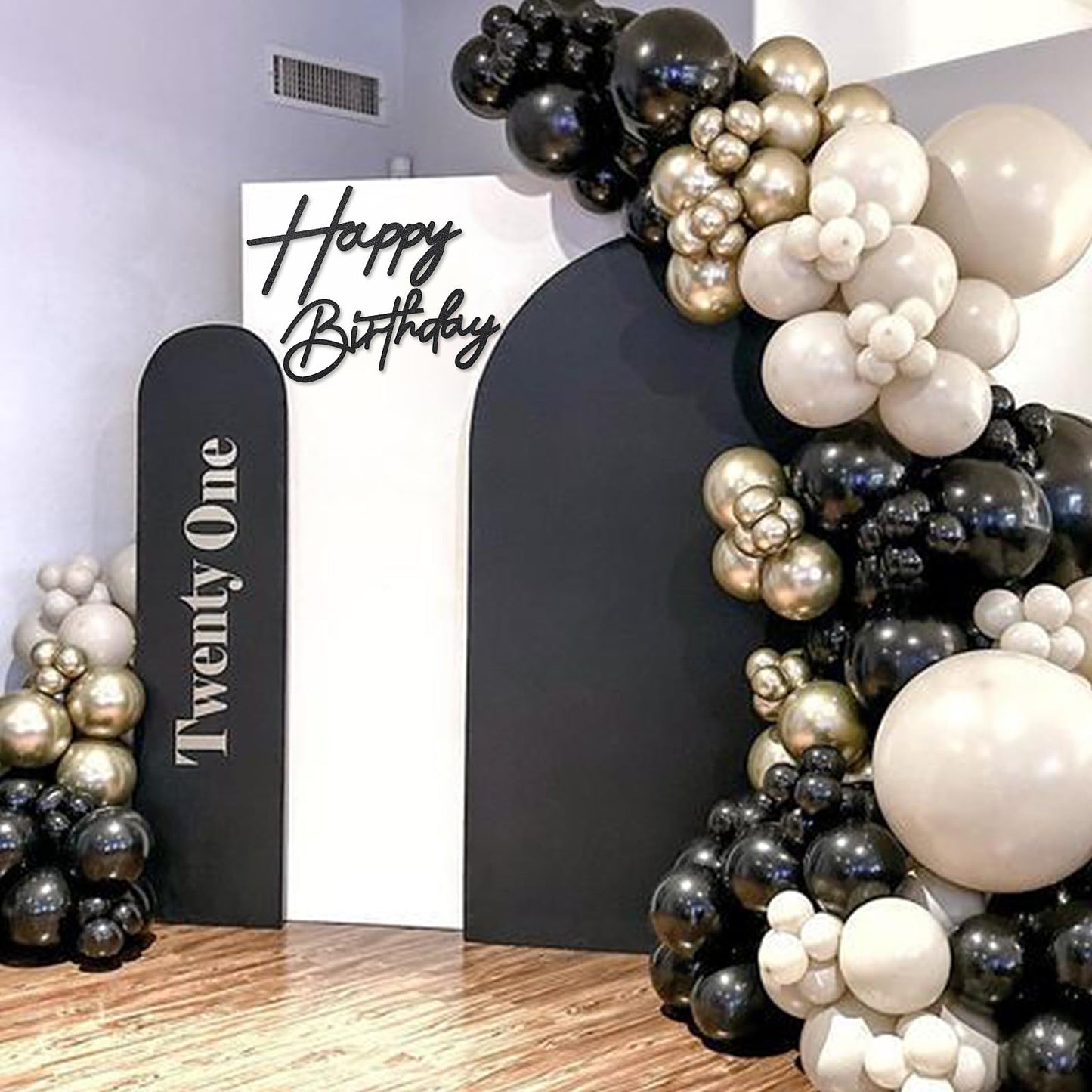 MASTRON Glitter Black Happy Birthday Sign for Backdrops – Felt Arch Letters
