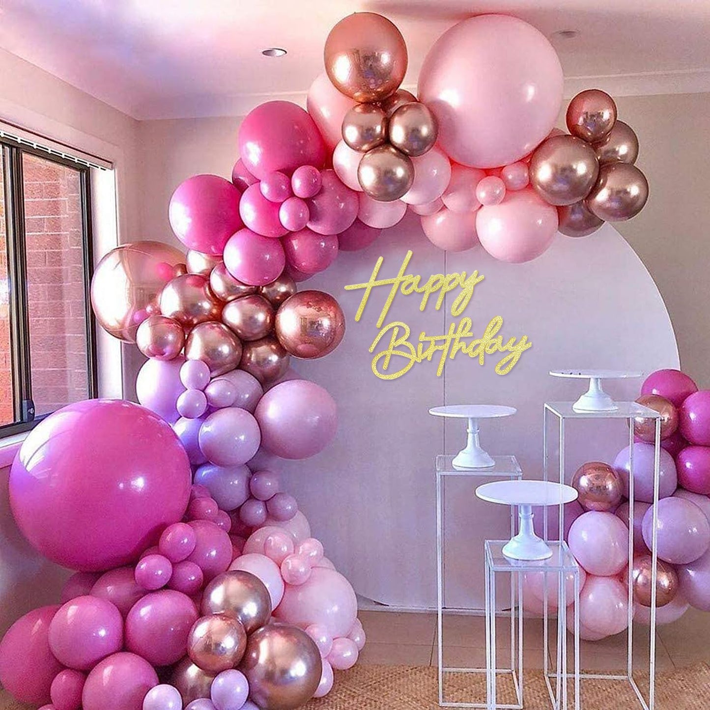 MASTRON Glitter Gold Happy Birthday Sign for Backdrop – Felt Letters for Balloon Arch & Party Decor