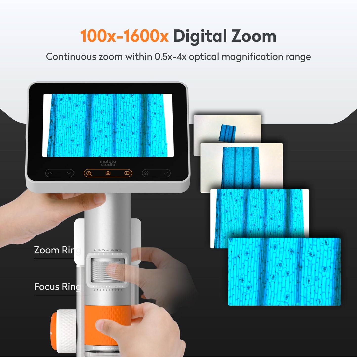 MatataStudio MX2-AS Microscope for Kids – 2-in-1 Handheld & Stand, 1600X, 4.3-inch LCD, Educational Microscope Kit