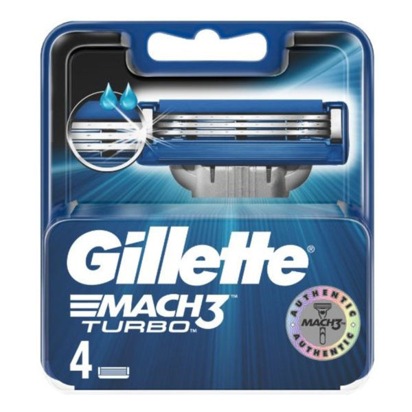 Gillette Mach3 Turbo Razor Blade Refills for Enhanced Shaving Comfort for Men (4 Pack)