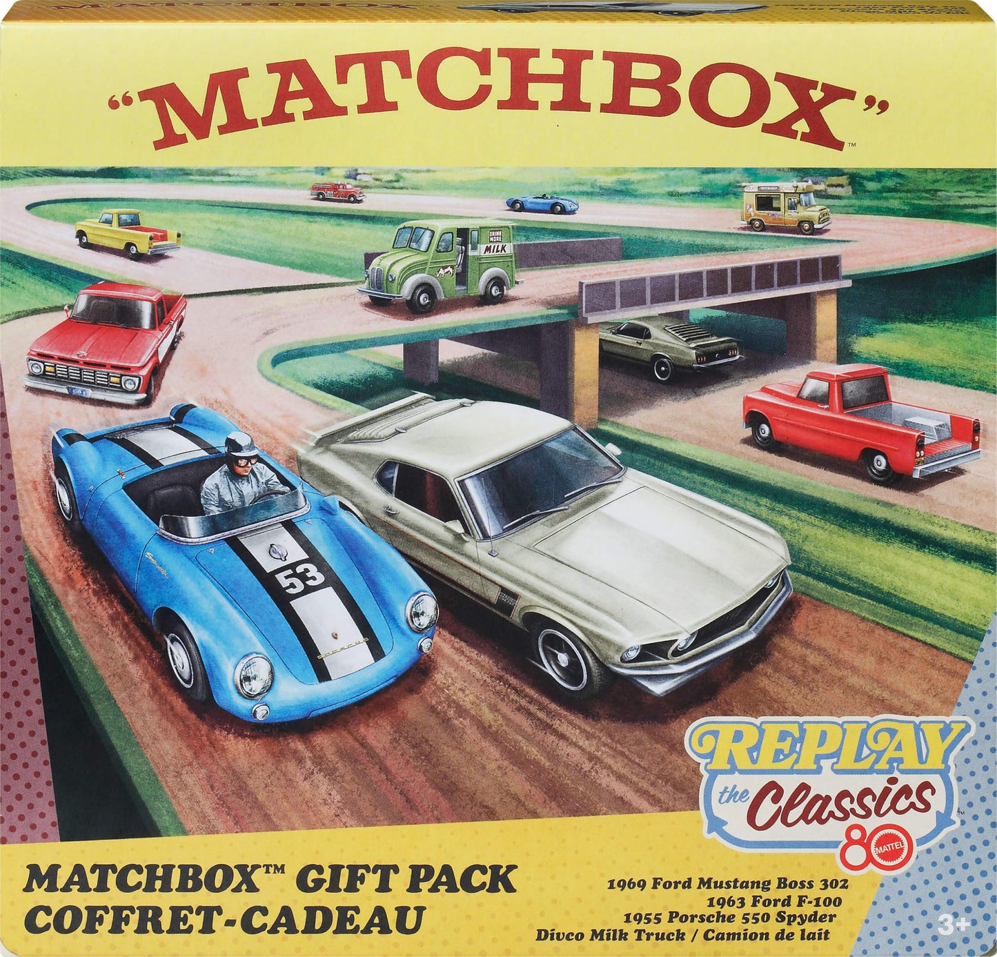 Matchbox 80th Anniversary 4-Pack – 1:64 Die-Cast Cars & Trucks with Moving Parts