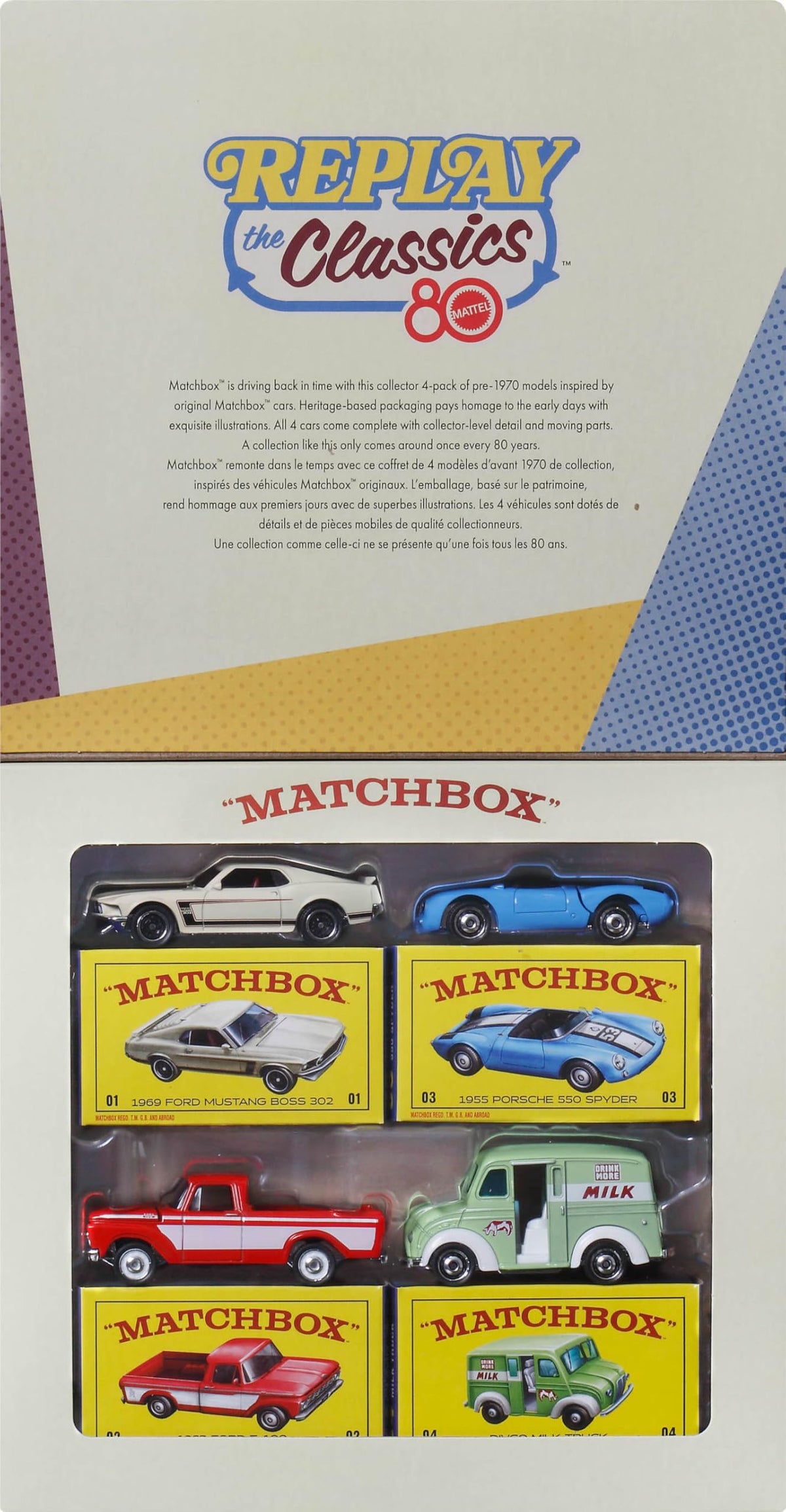 Matchbox 80th Anniversary 4-Pack – 1:64 Die-Cast Cars & Trucks with Moving Parts