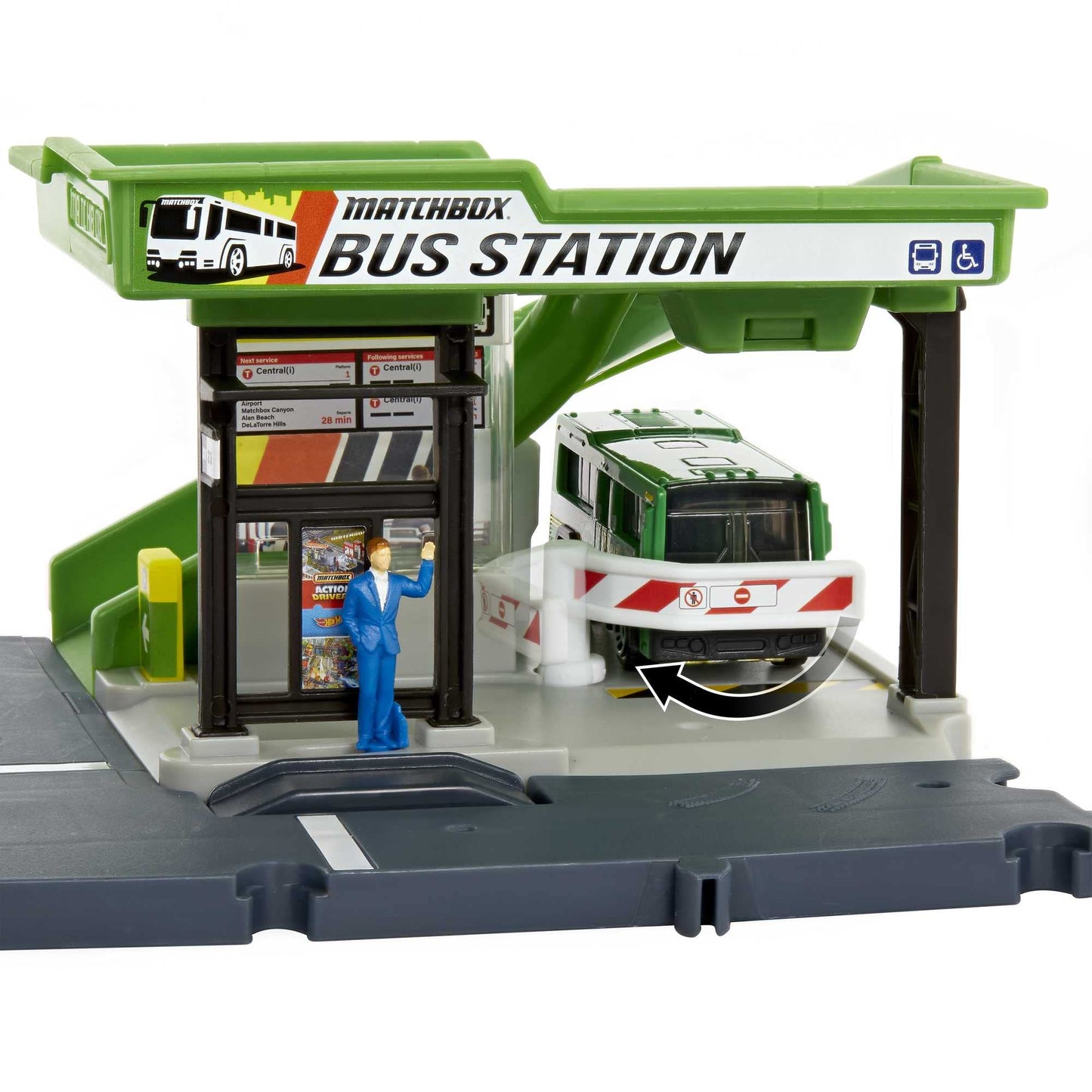 Matchbox Bus Station Track – 1:64 Bus Included, Gift for Kids 3+