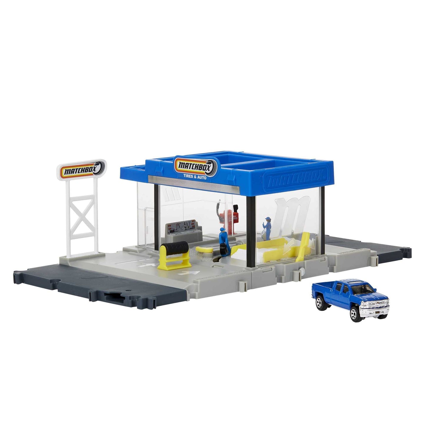 Matchbox Action Drivers Auto Shop Playset – 1 Chevy Silverado, Moving Parts & Figures
