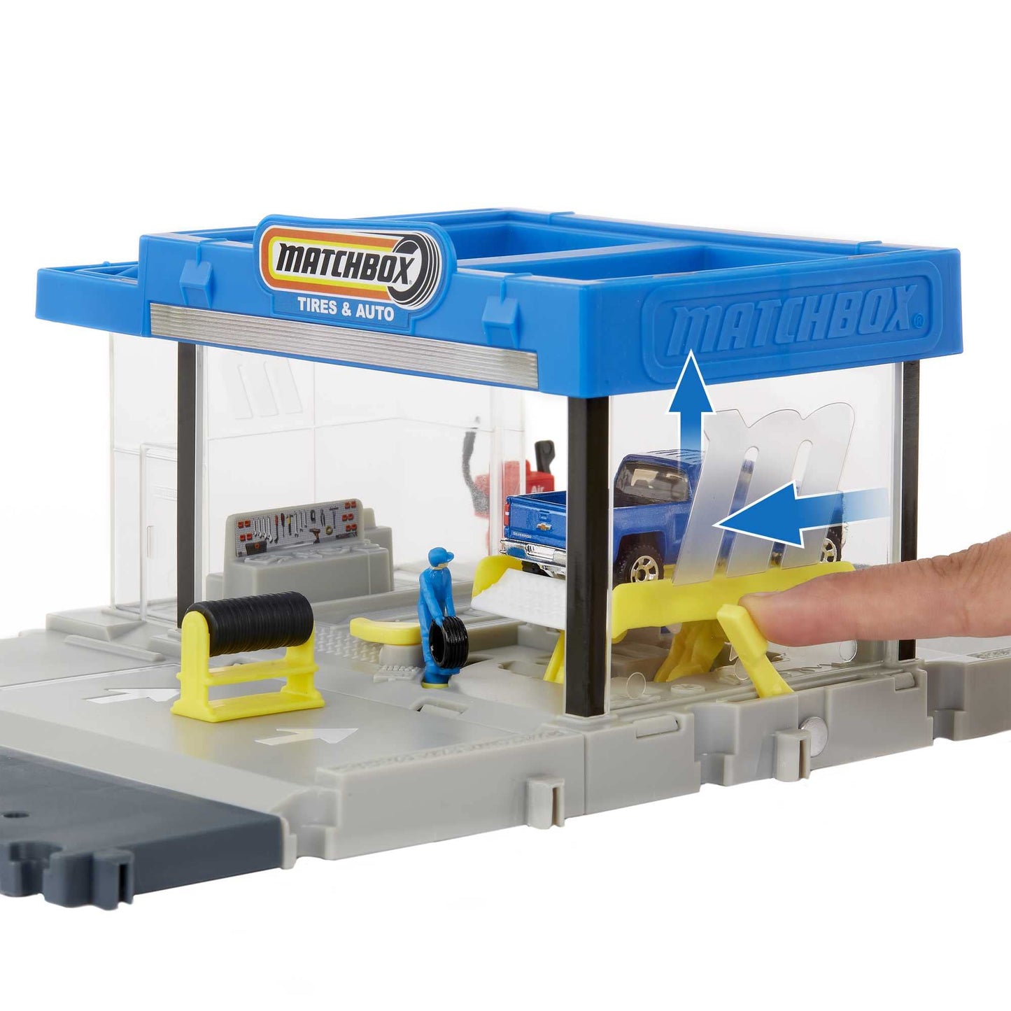 Matchbox Action Drivers Auto Shop Playset – 1 Chevy Silverado, Moving Parts & Figures