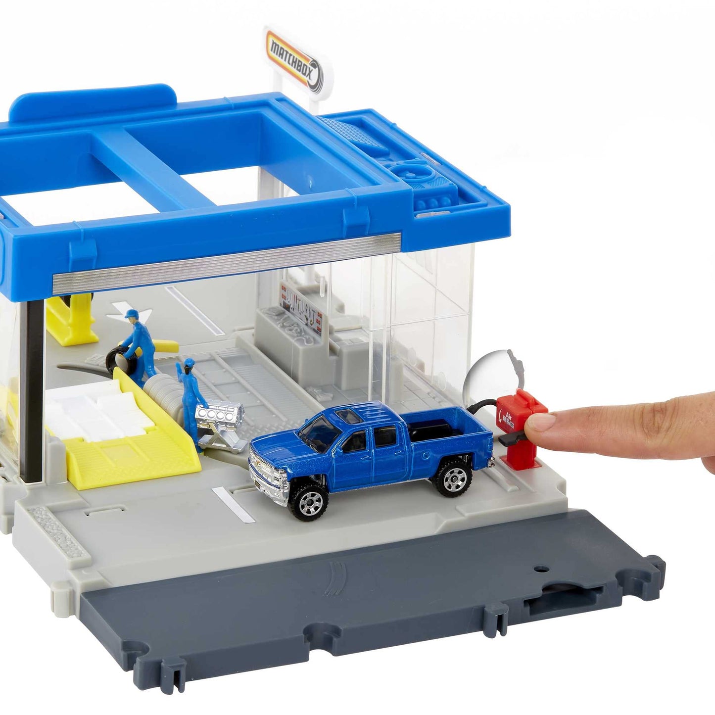 Matchbox Action Drivers Auto Shop Playset – 1 Chevy Silverado, Moving Parts & Figures