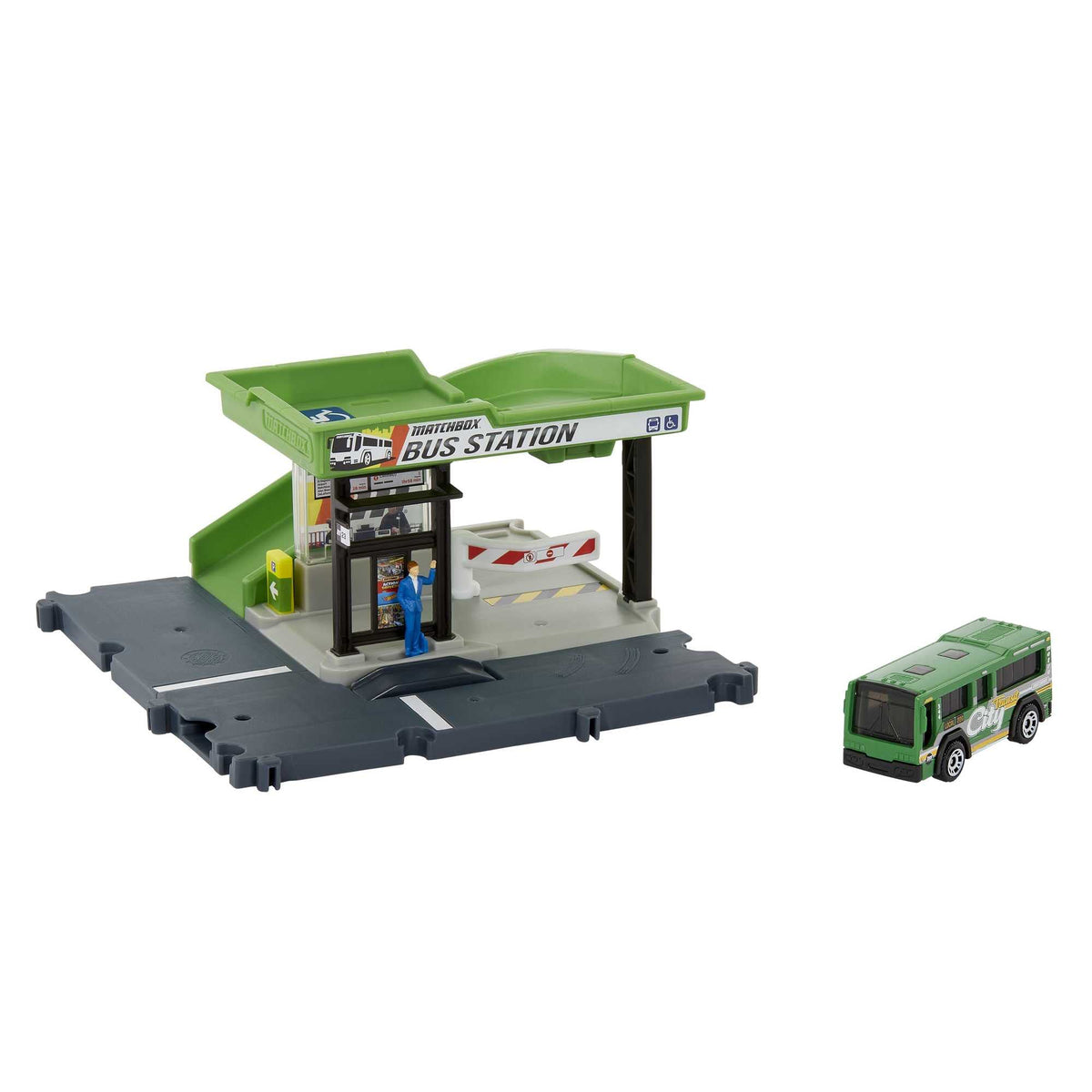 Matchbox Bus Station Track – 1:64 Bus Included, Gift for Kids 3+