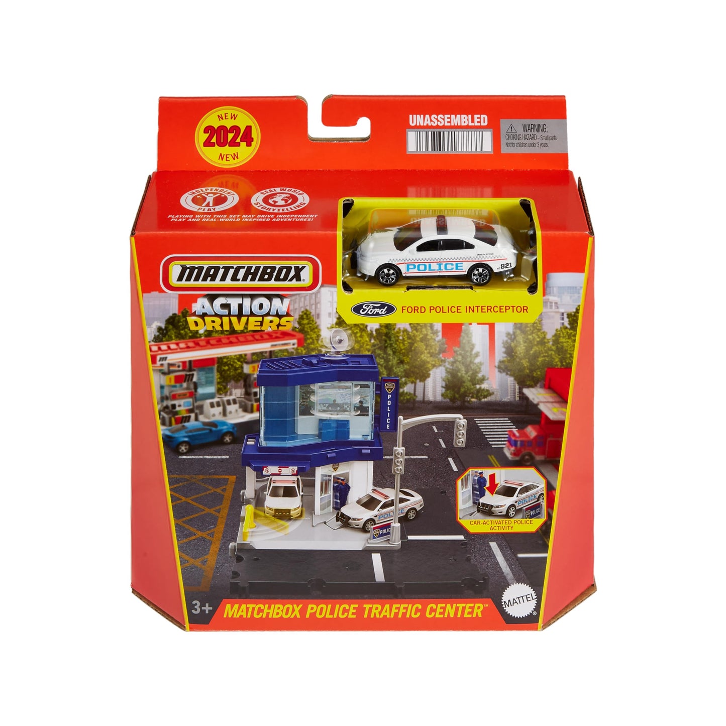 Matchbox Action Drivers Police Traffic Center Playset — 1:64 Ford Police Interceptor, Kid- & Car-Activated