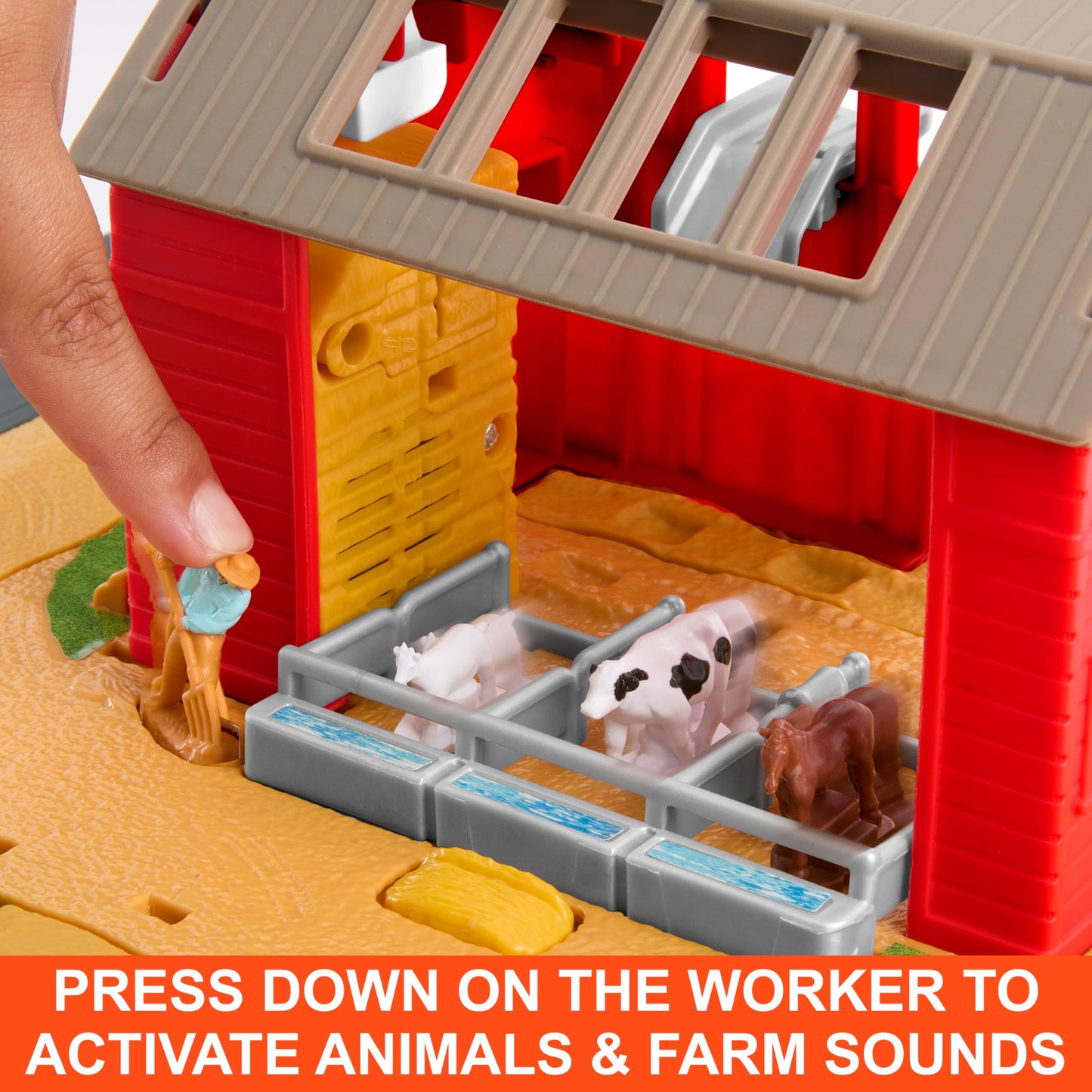 Matchbox Farm Adventure Playset - 1:64 Tractor, Trailer & Animals, 2 Hay Bales