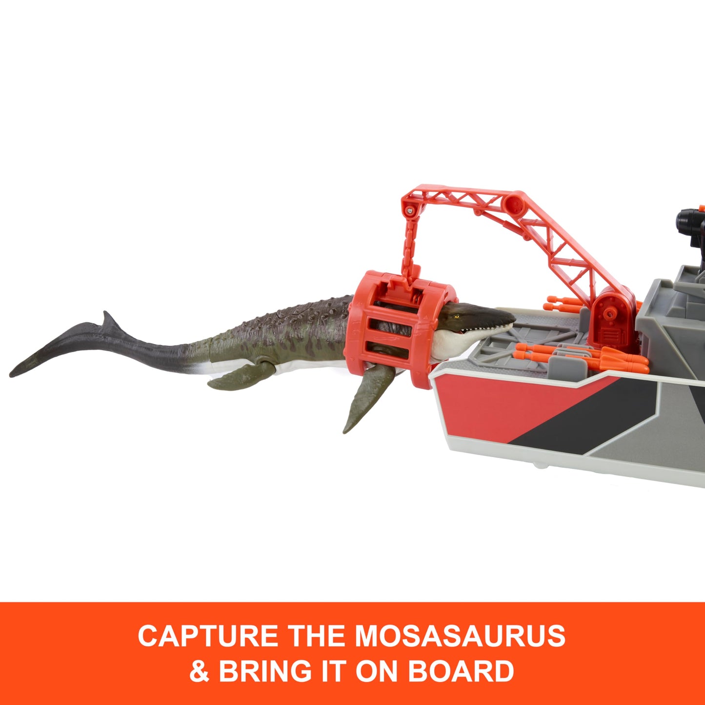 Matchbox Jurassic World Mosasaurus Rescue Action Boat – 1:64 Jeep, Detachable Rescue Boat